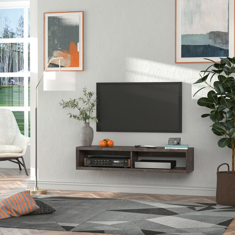 Wall Mount Media Console, Floating TV Stand Entertainment Center Unit, Dark Grey