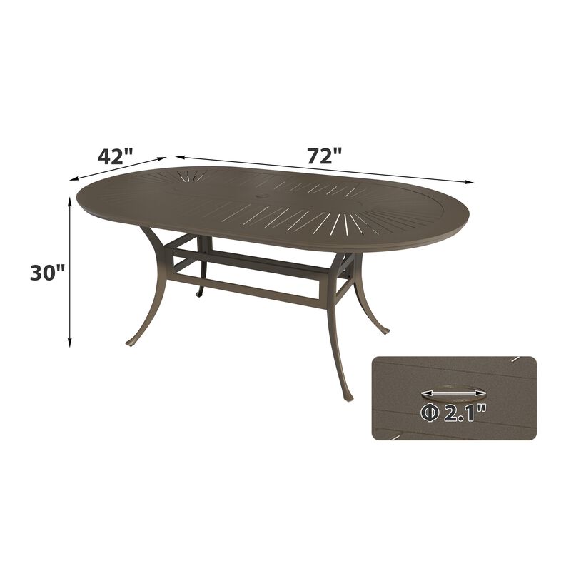 Mondawe 72 in. x 42 in. Oval Powder Coated Cast Aluminum Outdoor Dining Table with 2.1 inch Umbrella Hole