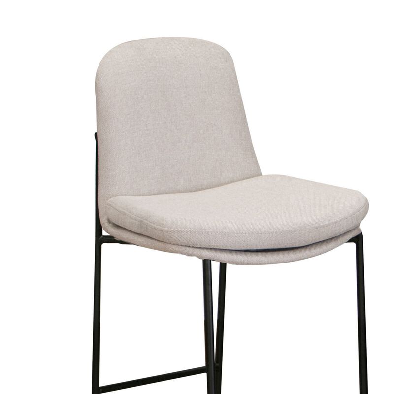 Revee Barstool Chair, Black Iron Frame, Water-Resistant Beige Polyester - Benzara