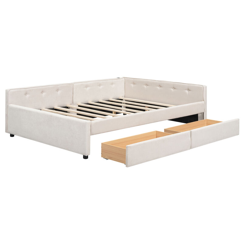 Merax Upholstered Daybed with USB and 2 Drawers