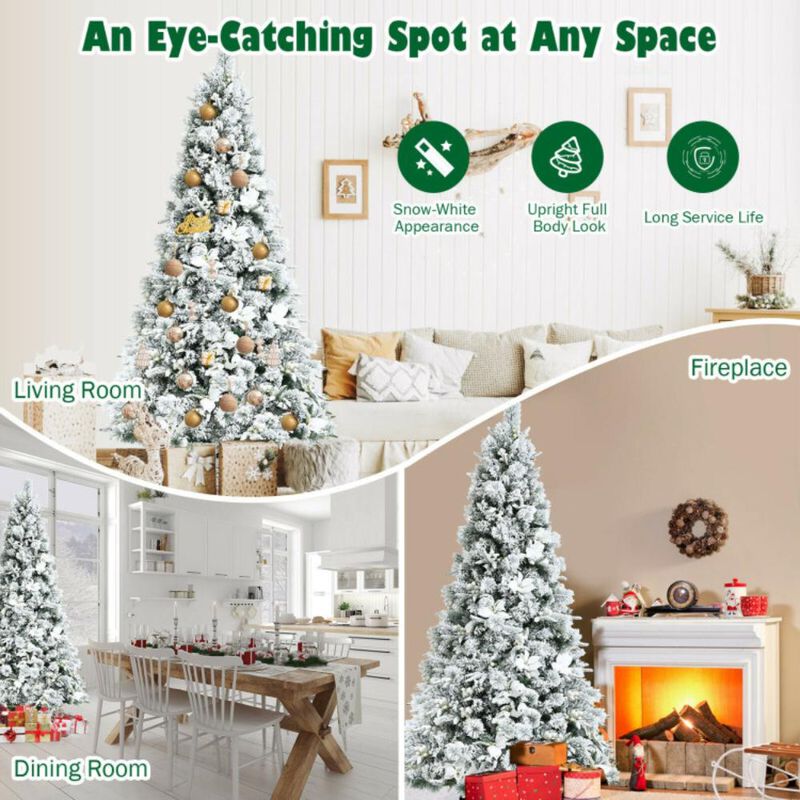 Hivvago 7 Feet Snow Flocked Christmas Tree with Poinsettia Flowers
