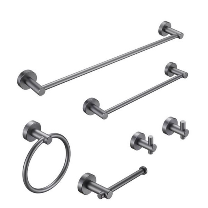 6-Piece Bathroom Hardware Set Thick Space Aluminum Towel Bar Set