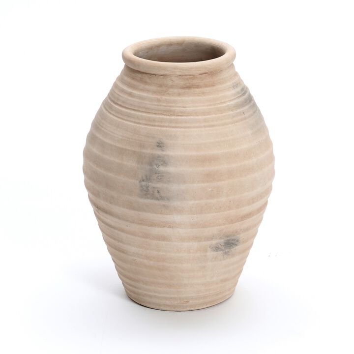 LuxenHome Rustic Brown Ribbed Terracotta 13.2-Inch Tall Urn Vase