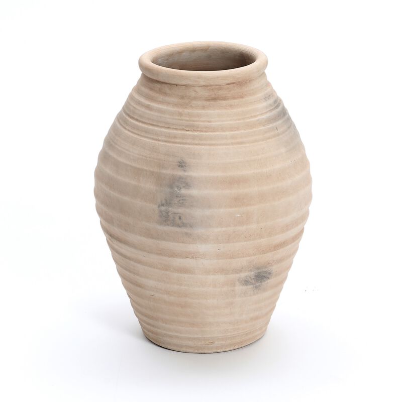 LuxenHome Rustic Brown Ribbed Terracotta 13.2-Inch Tall Urn Vase