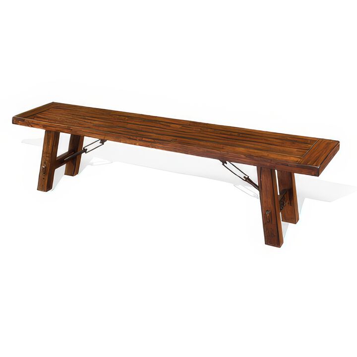 Reggie Bench, 72 Inch Brown Mahogany Wood, Metal Turnbuckle Accents - Benzara