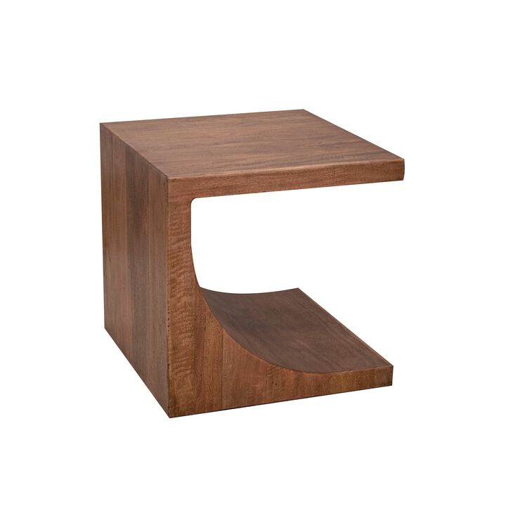 Okai Side End Table, 24 Inch Tabletop, C-Style Brown Solid Mango Wood