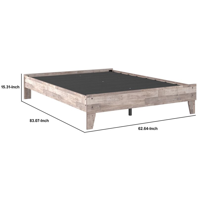 Queen Platform Bed with Butcher Block Design, Washed White-Benzara