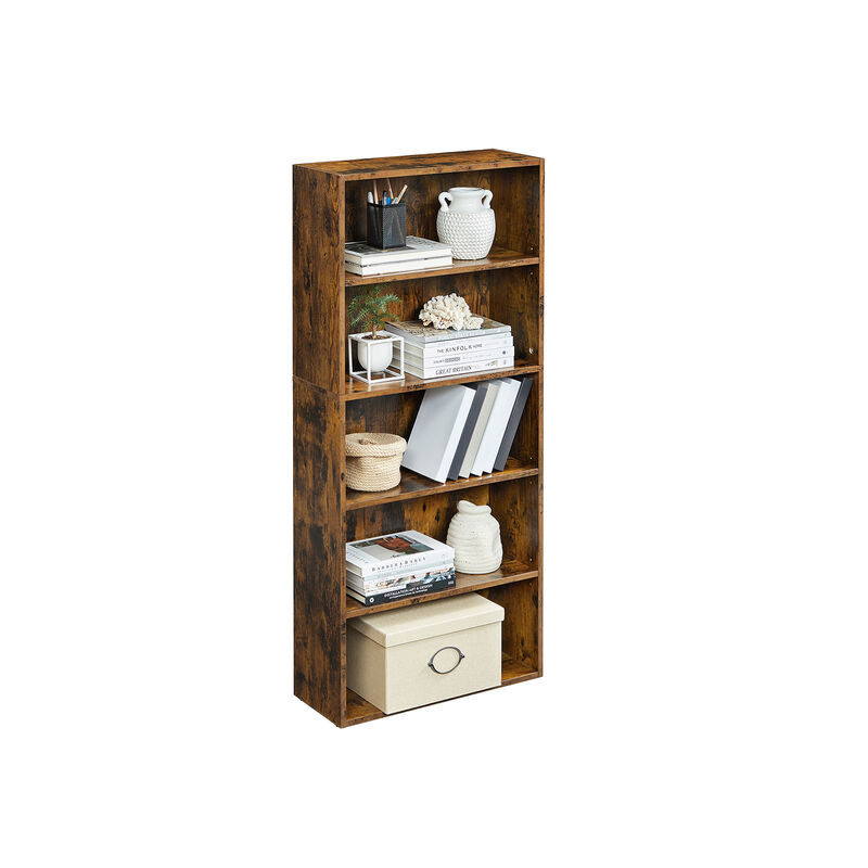 Open Bookcase with Adjustable Storage Shelves, Floor Standing Unit- Rustic Brown