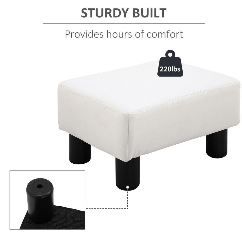 Bright Lounging Companion: White Modern Faux Leather Rectangular Footrest