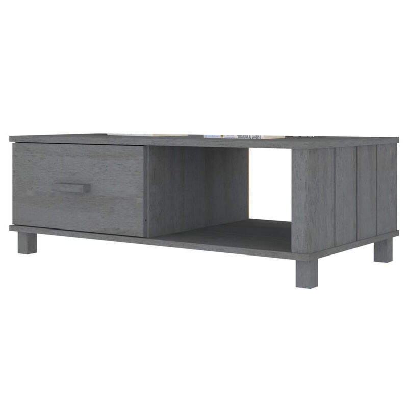 Coffee Table, 39 Inch, Rectangular Top, Solid Pine Wood, Dark Gray - Benzara