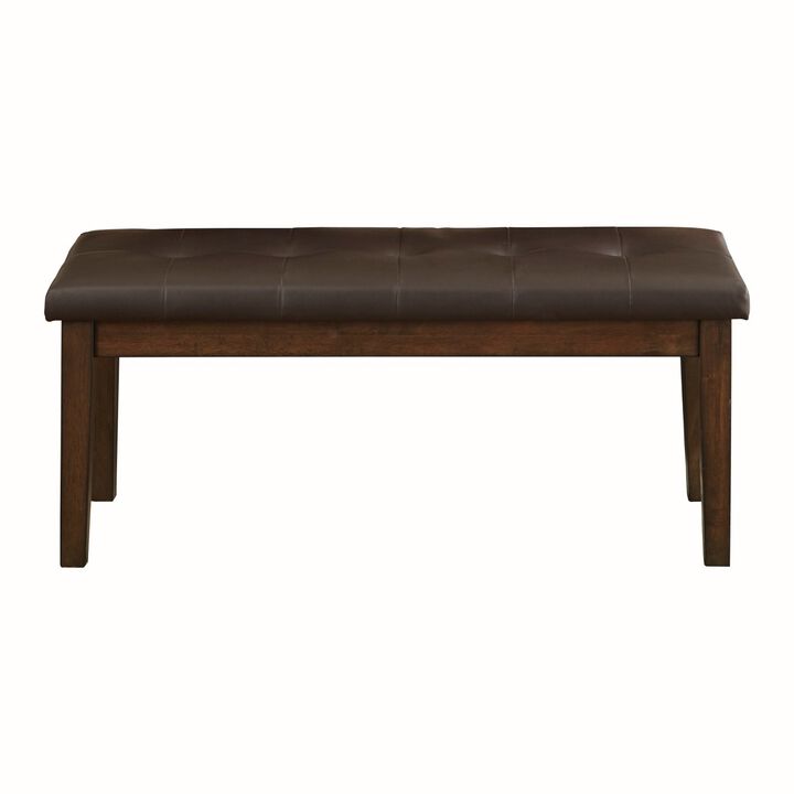 Wooden Bench with Button-Tufted Seat in Rustic Brown Finish