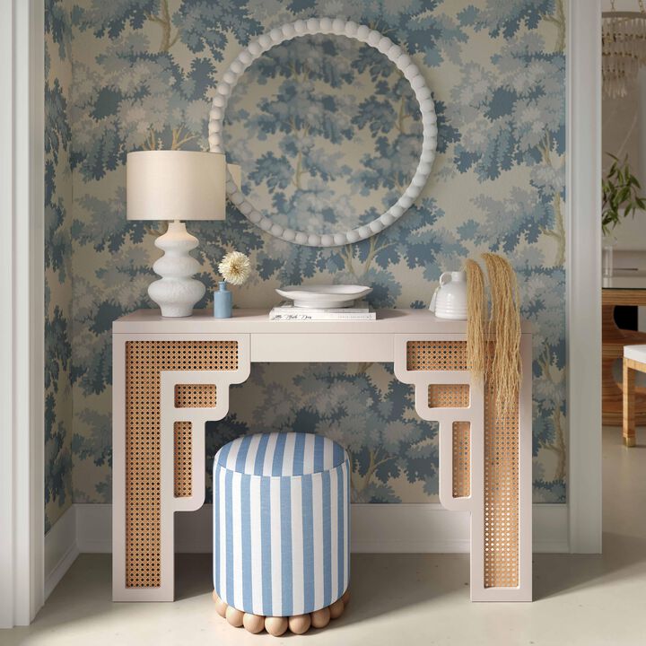 Dex Striped Linen Ottoman in Blue