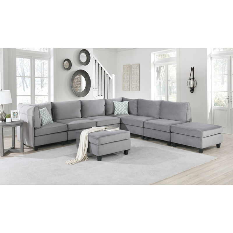 Simona Gray Velvet 8 Piece Modular Sectional Sofa