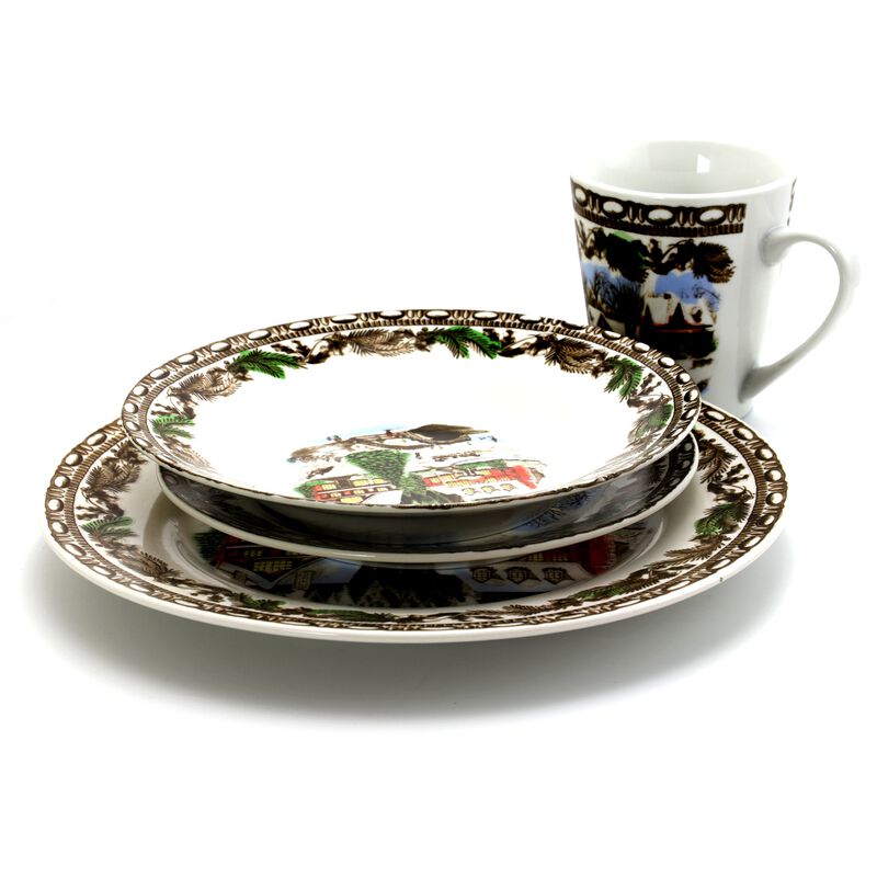 Gibson Home Christmas Toile 16 Piece Dinnerware Set