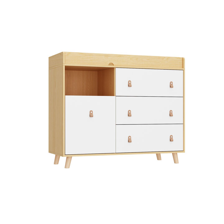 4-Drawer Brown Wood 44.9 in. W Kids Low Dresser Storage Organizer Cabinet With Changing Table Open Shelf