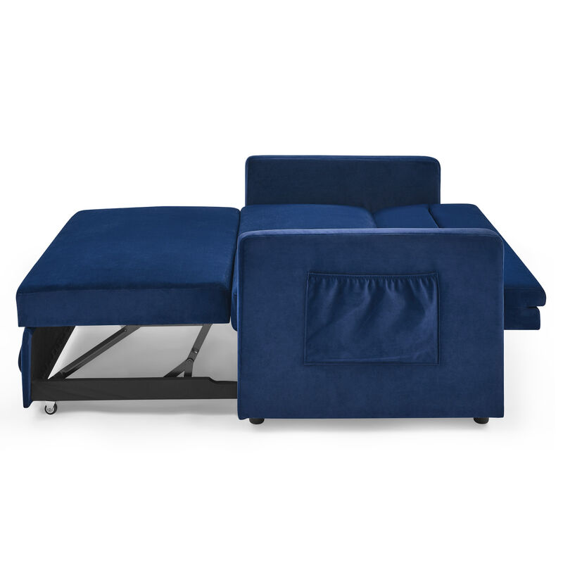 Loveseats Sofa Bed With Pull-Out Bed, Adjustable Back And Two Arm Pocket, Blue (54.5"X33" X 31.5")