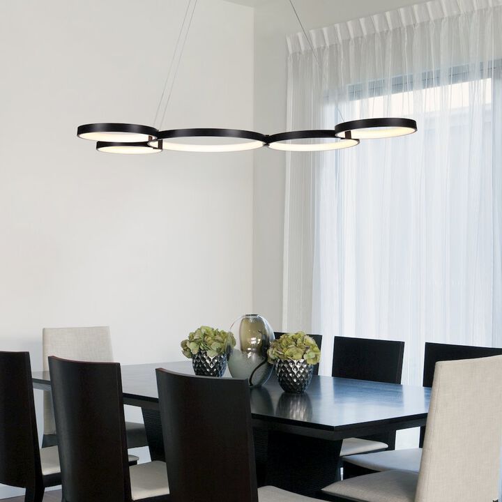 VONN Lighting Integrated LED Chandelier Height Adjustable Multi-Ring Pendant Light in Black