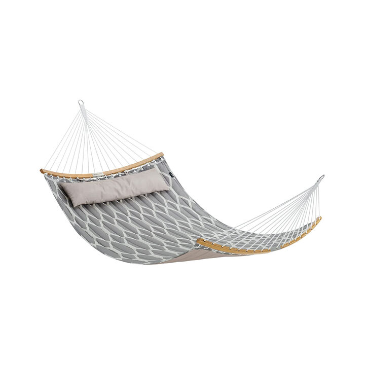 Comfortable Quilted Hammock with Curved Bamboo Spreaders & Pillow - Portable Design