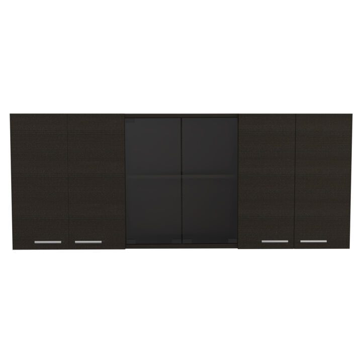 Superior 150 Wall Cabinet With Glass, Four Interior Shelves, Two Double Door - Black
