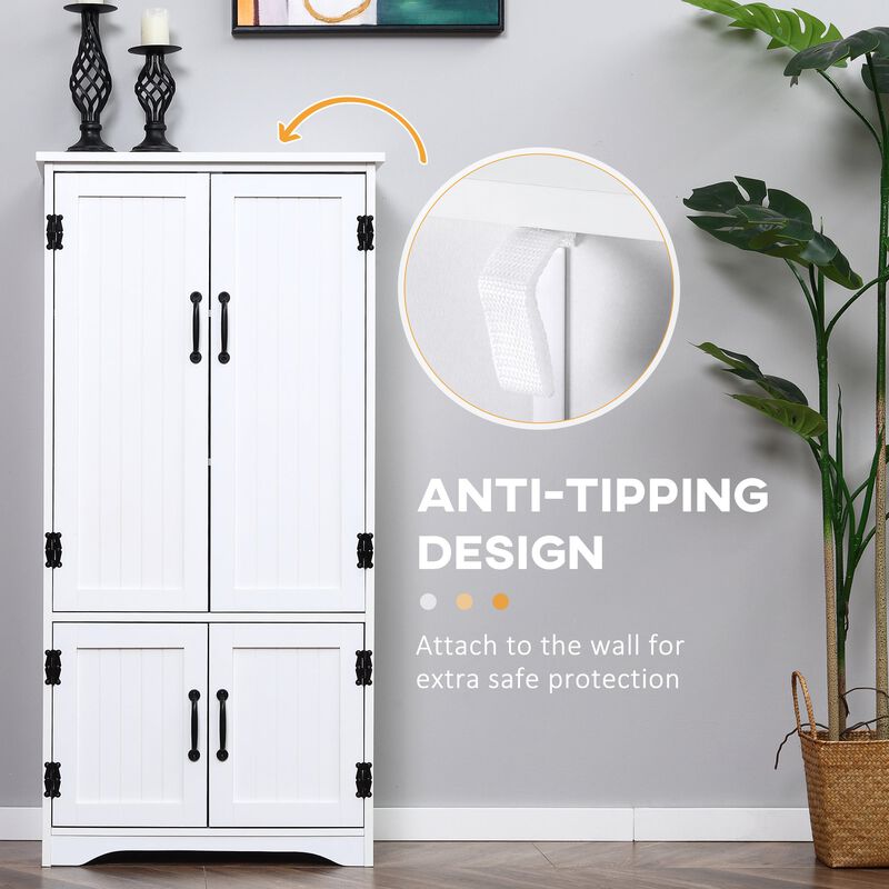 White Kitchen Storage: Floor Cabinet with 4 Doors and Adjustable Shelves