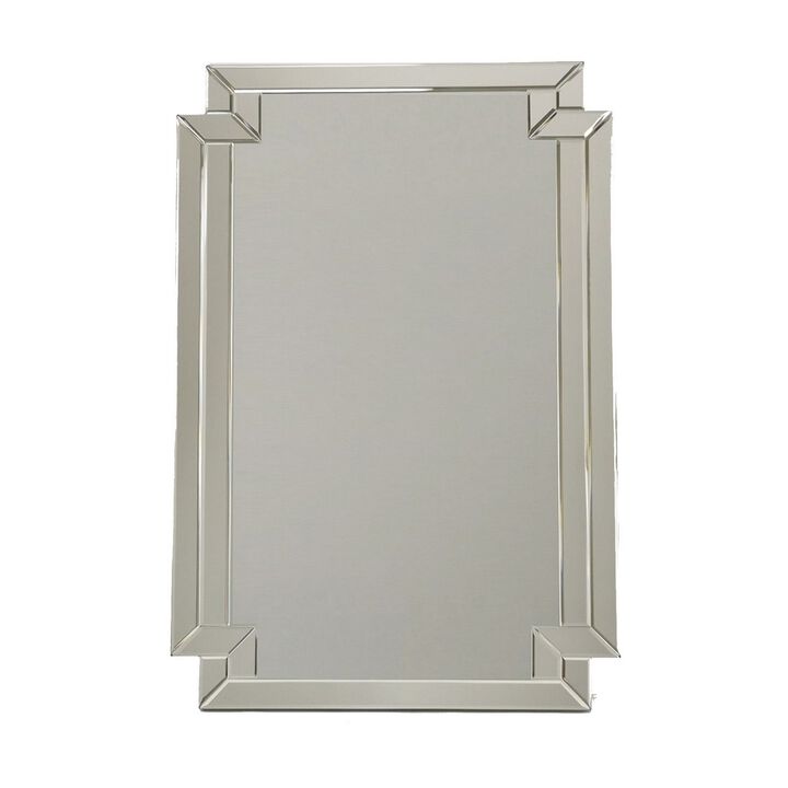 Accent Mirror with Intersected Beveled Frame, Silver - Benzara