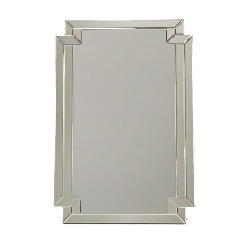 Accent Mirror with Intersected Beveled Frame, Silver - Benzara
