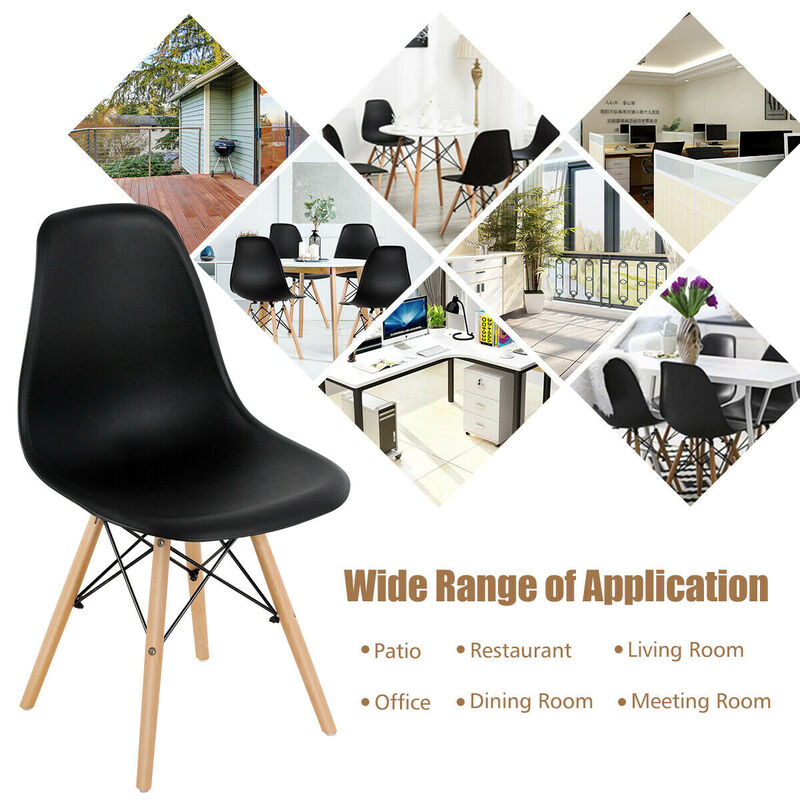 Costway Set of 4 Modern Dining Side Chair Armless Home Office w/ Wood Legs White