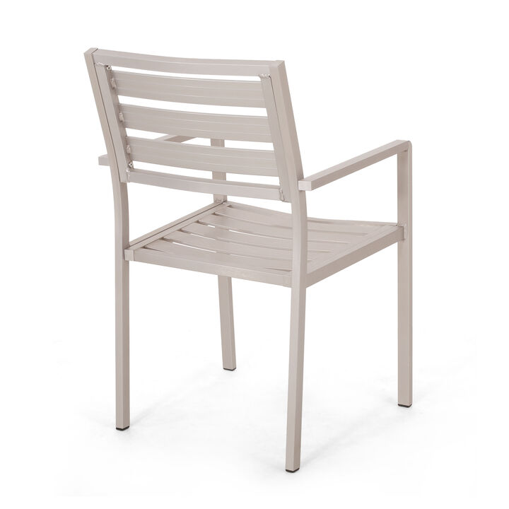 Niko Outdoor Dining Chair Set of 2, Open Slat Design, Metal, Silver Finish - Benzara