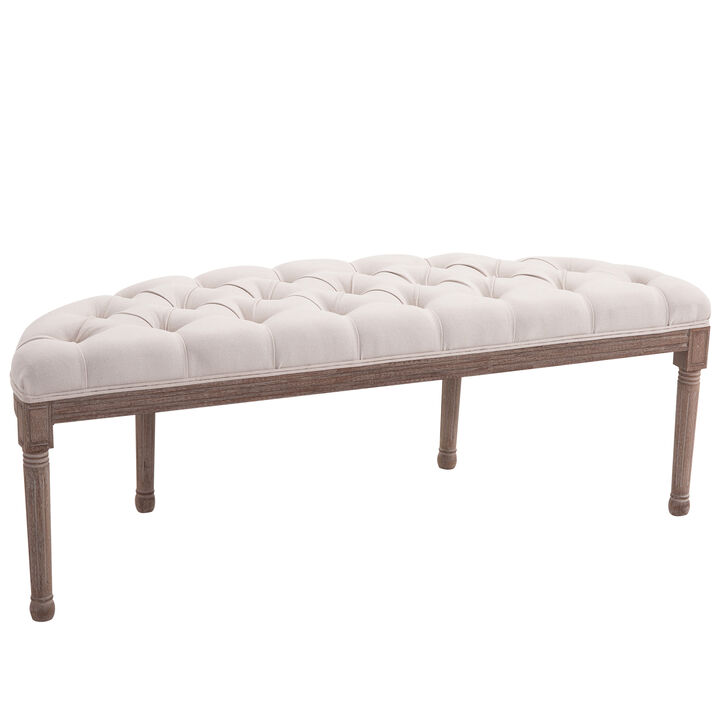 Classic Elegant Velvet Touch Fabric Sitting Ottoman Seat with Rubberwood Legs