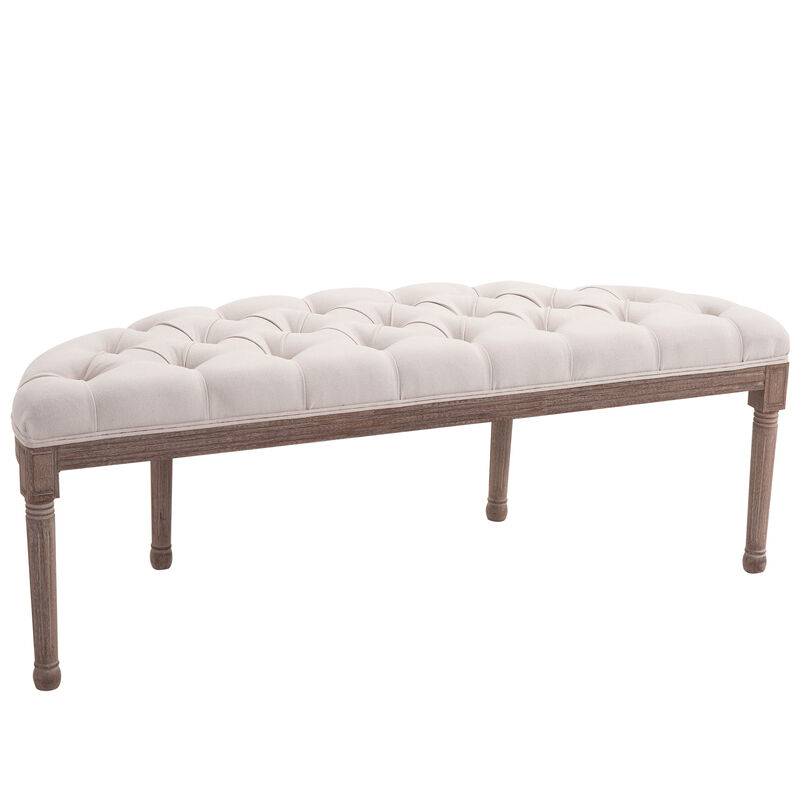 Classic Elegant Velvet Touch Fabric Sitting Ottoman Seat with Rubberwood Legs