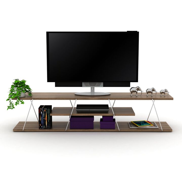 Store Tars Mid Century Modern TV Stand 4 Shelves Open Storage Metal Cords Entertainment Center