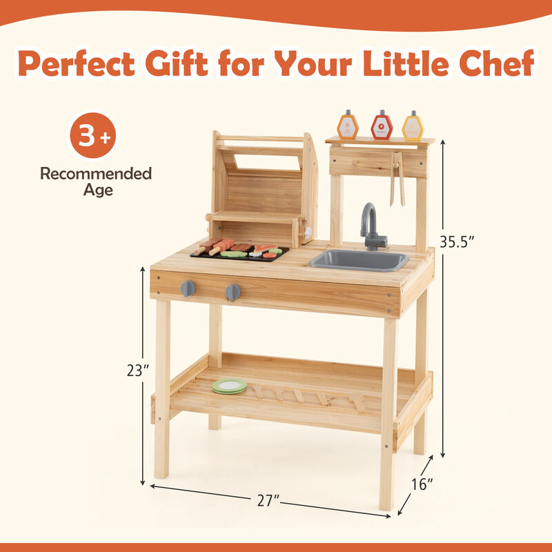 Wooden Barbecue Grill Playset with Play Food and Open Shelves