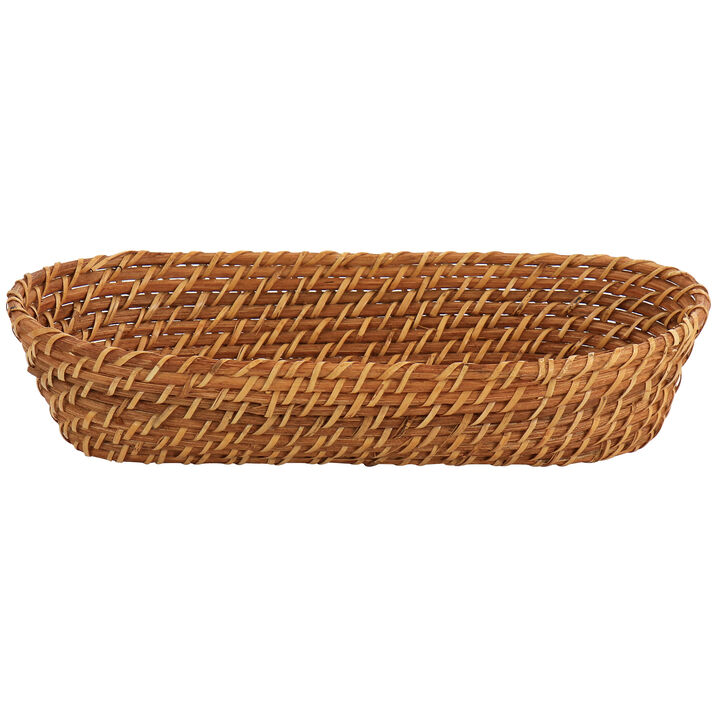 Martha Stewart Rattan Woven 12.5in x 6in Oval Bread Basket in Brown
