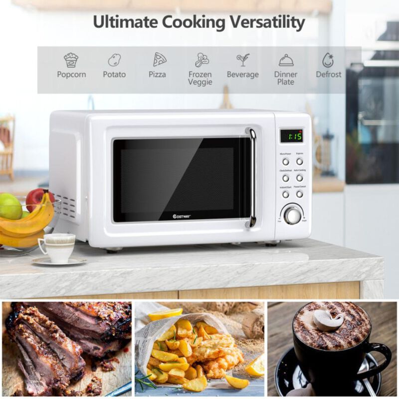 Costway 700W Retro Countertop Microwave Oven with 5 Micro Power and Auto Cooking Function