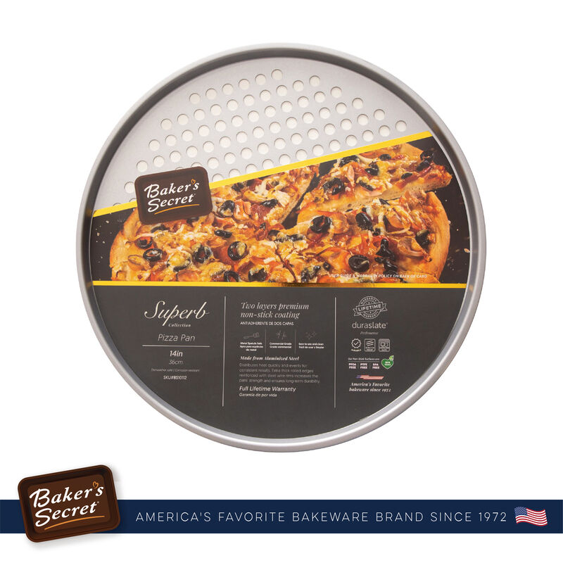 Baker's Secret Pizza Crisper 14", Pizza Pan, Double Layer Nonstick Coating, Aluminzed Steel, Dark Gray, Superb Collection