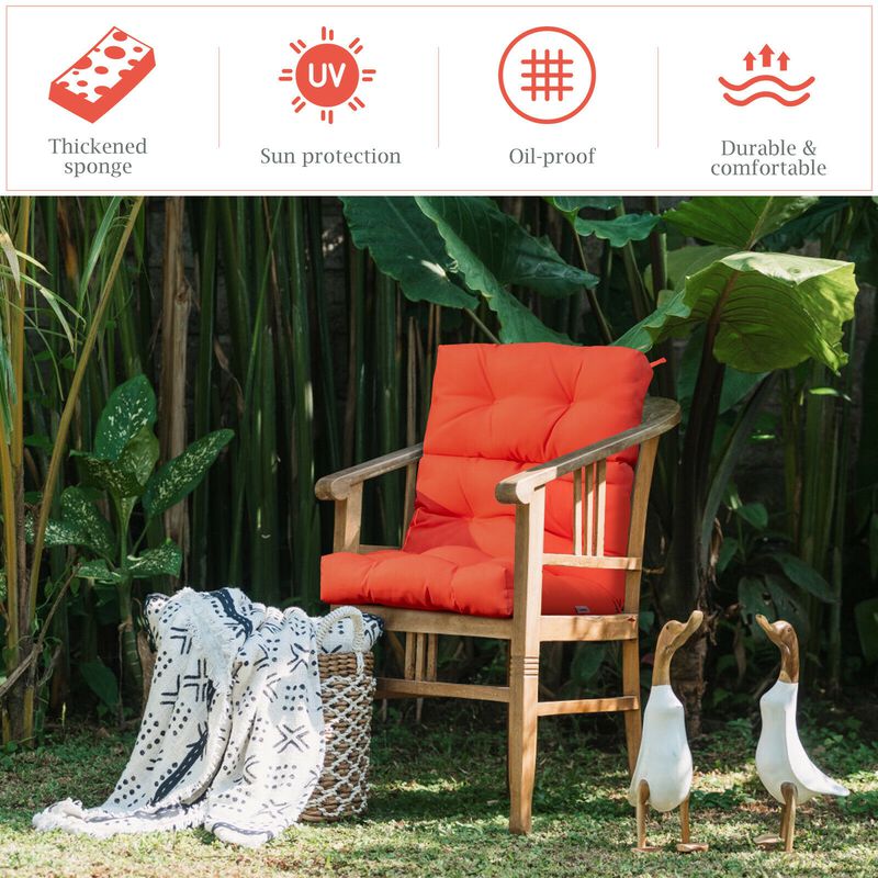Tufted Patio High Back Chair Cushion with Non-Slip String Ties