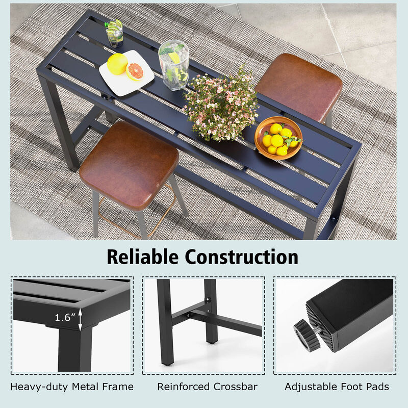 Outdoor Bar Table with Waterproof Top and Heavy-duty Metal Frame
