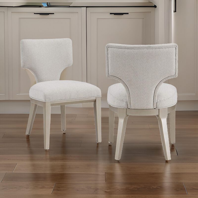 Kyna 21 Inch Side Dining Chair Set of 2, Curved Backrest, Champagne Linen - Benzara