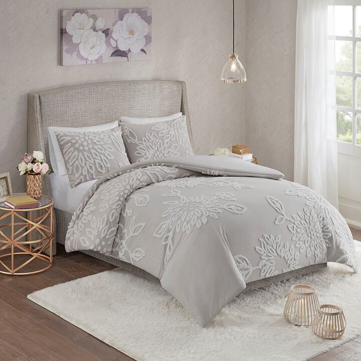Gracie Mills Anita 3-Piece Tufted Cotton Chenille Floral Duvet Cover Set