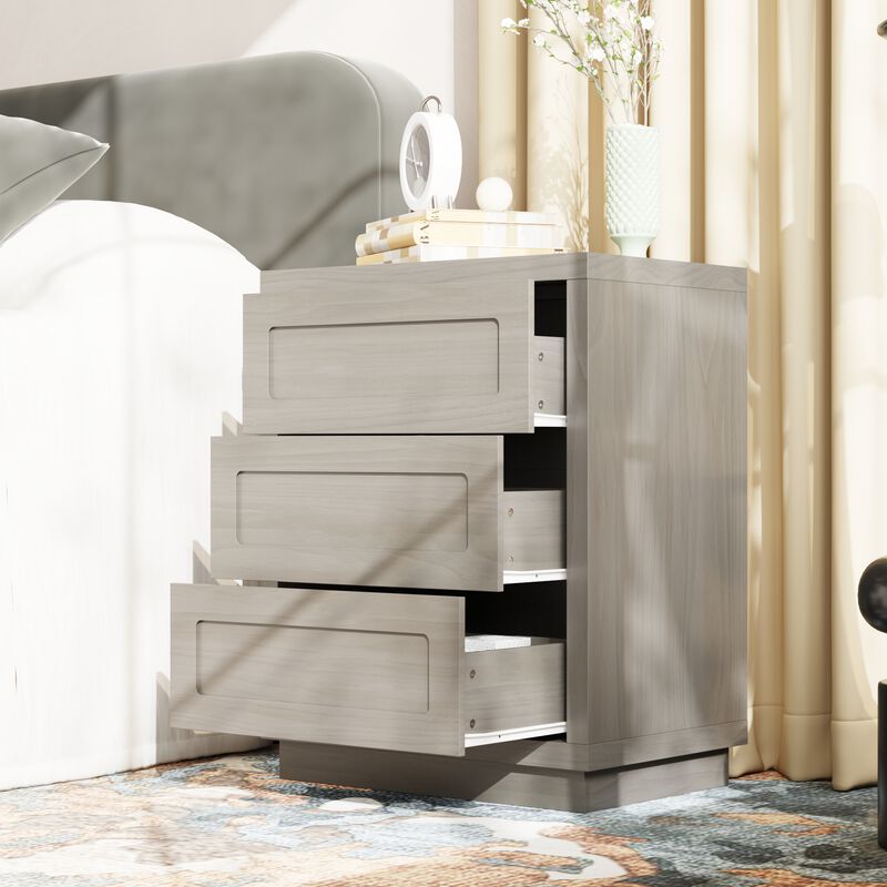 FUFU&GAGA Wood Grain 3-Drawer Nightstand, PB & MDF Construction (23.6" W x 29.9" H x 15.7" D), Bronw