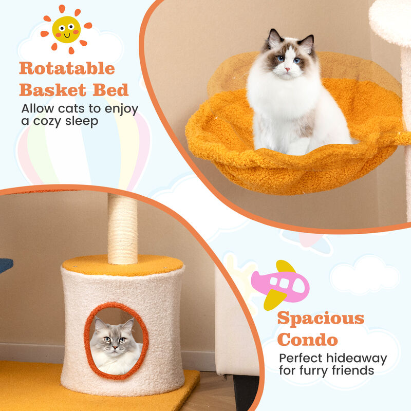 Tall Aviation-themed Cat Tree with Helicopter Top Perch and Platforms