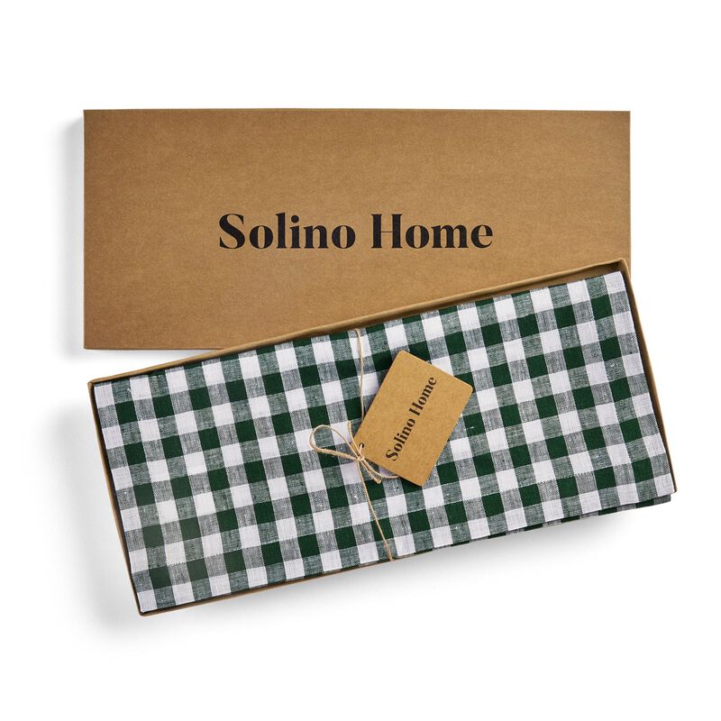 Solino Home 100% Pure Linen Table Runner | Gingham Check