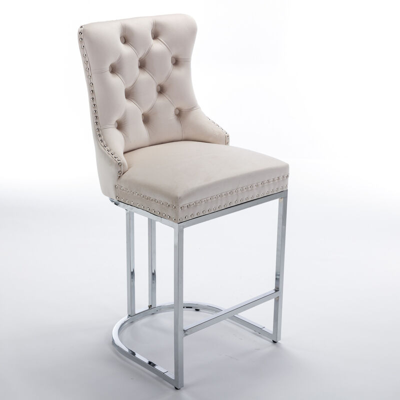 2-Pack Modern Velvet Bar Stools with Metal Legs
