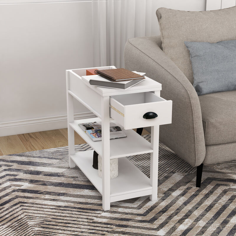 11.81 in. W. 23.62 in. H. Rectangle Wood End Table with Shelves