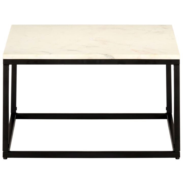 vidaXL Coffee Table White 23.6"x23.6"x13.8" Real Stone with Marble Texture