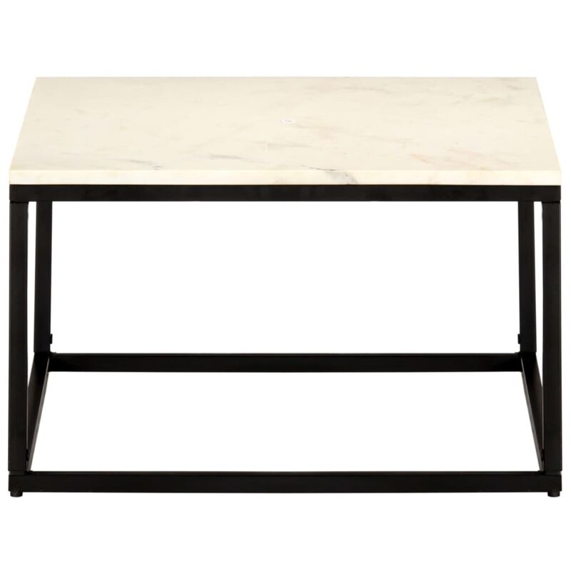 vidaXL Coffee Table White 23.6"x23.6"x13.8" Real Stone with Marble Texture