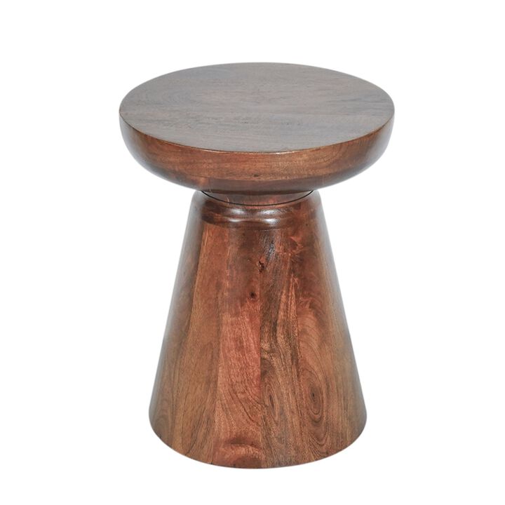 Benjara 18 Inch Side Accent Table, Round Mango Wood Top, Cone Base, Brown Finish