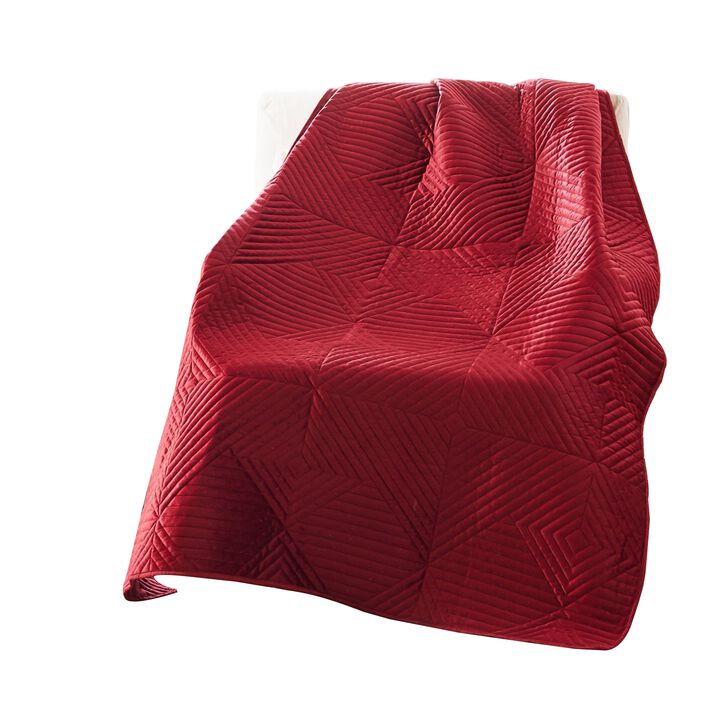 Ahab 50 x 60 Inch Quilted Throw Blanket with Fill, Dutch Velvet Face, Red - Benzara