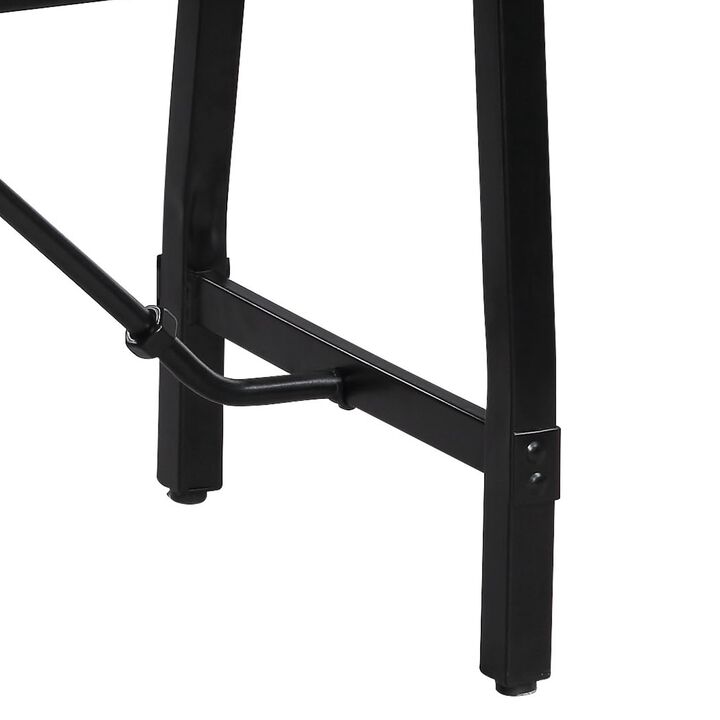 Industrial Wood and Metal Bench with Tube Leg Support, Brown and Black-Benzara