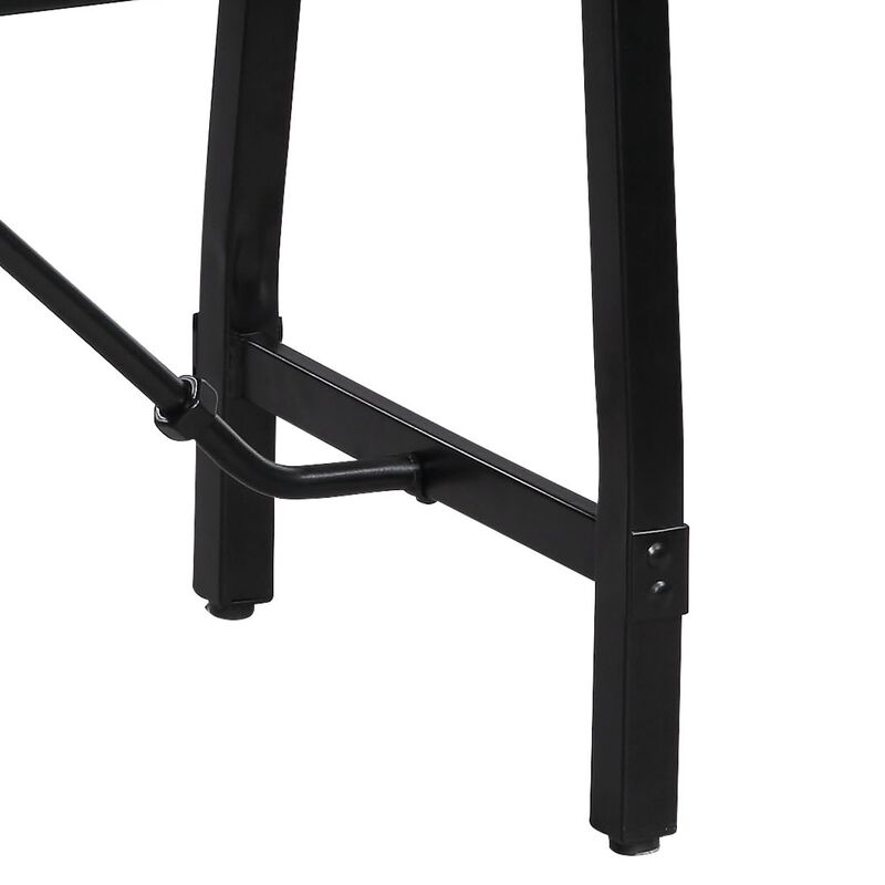 Industrial Wood and Metal Bench with Tube Leg Support, Brown and Black-Benzara